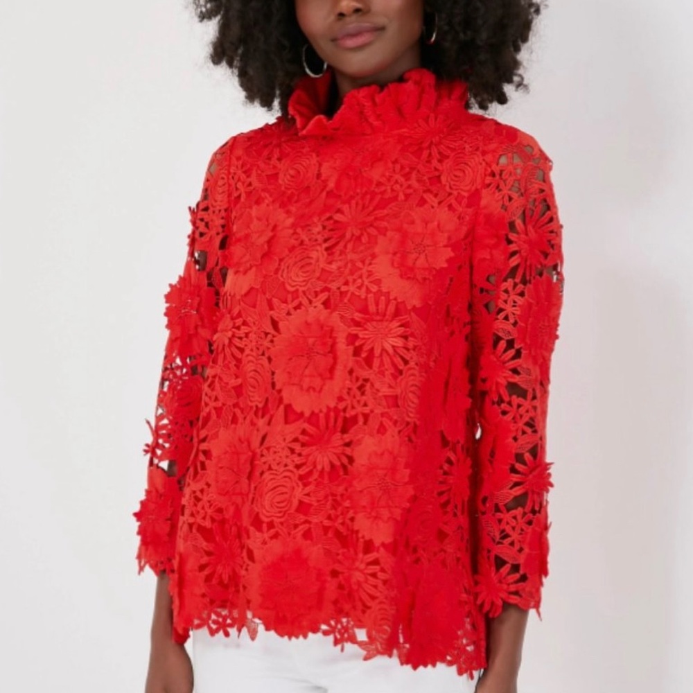 Tuckernuck Red Guipure Faye Lace Blouse Size Medium